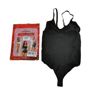 SHAPERX Bodysuit 2X/3X Black Shapewear Tummy Control Open Crotch‎